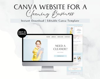 Canva schoonmaakservice websitesjabloon, bestemmingspagina voor schoonmaakbedrijf, glijdende website, scrollende verkooppagina, professionele schoonmaak, BB001