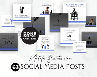Mobile Bartending Templates for Social Media, Done for You Instagram Posts, Engaging Content, Faceless Content, Canva Templates, BB006