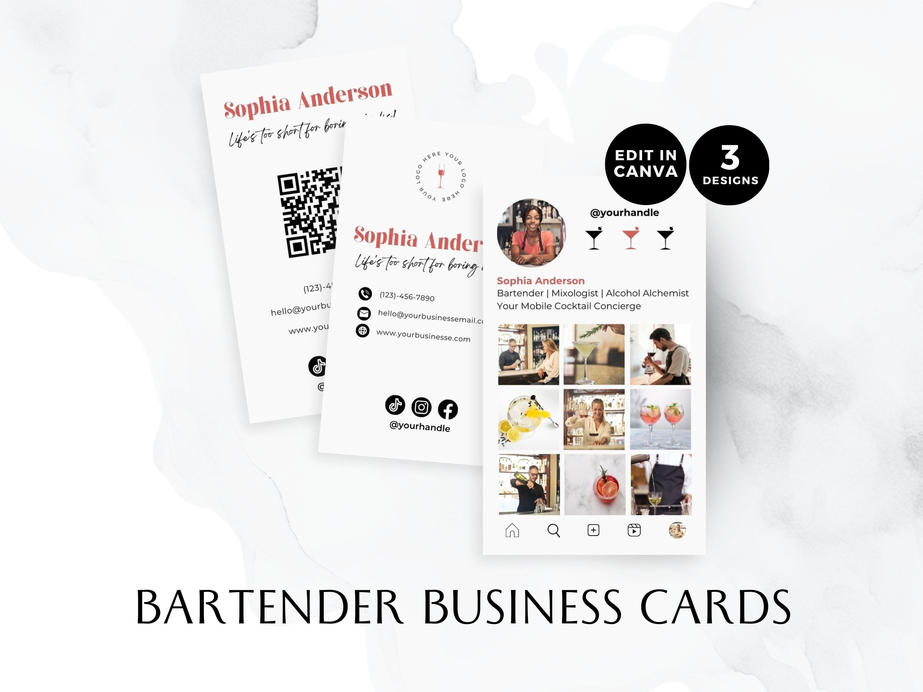 QR Code Instagram Business Card, Mobile Bartending Business Card