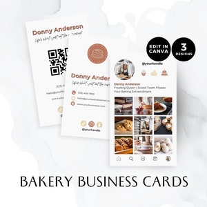 Padaria de cartão de visita do Instagram, tema IG, cartão de visita veritical, código QR, padeiro doméstico, bolo, confeitaria, kit de marca Canva, bege, BB010