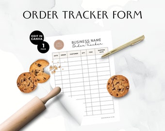 Cookie Business Forms - Order Tracker, One Page Editable Canva Template, Simple Bakery Order Management, Small Business Tool, BB010