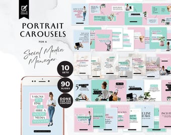 Plantillas de administrador de redes sociales con carrusel de publicaciones de Instagram, publicaciones de Instagram en formato vertical de 4:5, editables en Canva, marketing digital VA, pastel divertido, BB2503A