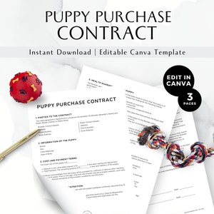 Dog Breeder Contract, Puppy Sale Contract, Ethical Dog Breeding Sales Agreement, 3 Page Editable Canva Template, Dog Breeder Template, BB012