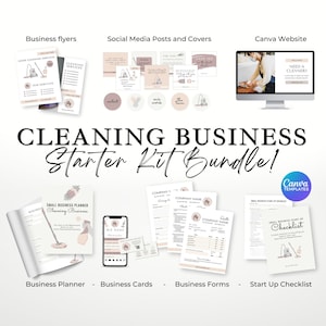 Cleaning Business Startup Bundle, Cleaning Business Forms, House Cleaning Agreement, Price List, Social Media, Business Card Template, 005SW