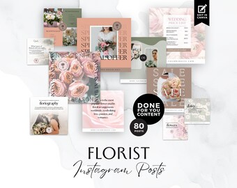 Florist Instagram Post Template, Flower Shop Insta Square Post, Canva Social Media Templates, Wedding Florist Marketing, Pink, Green, BB018