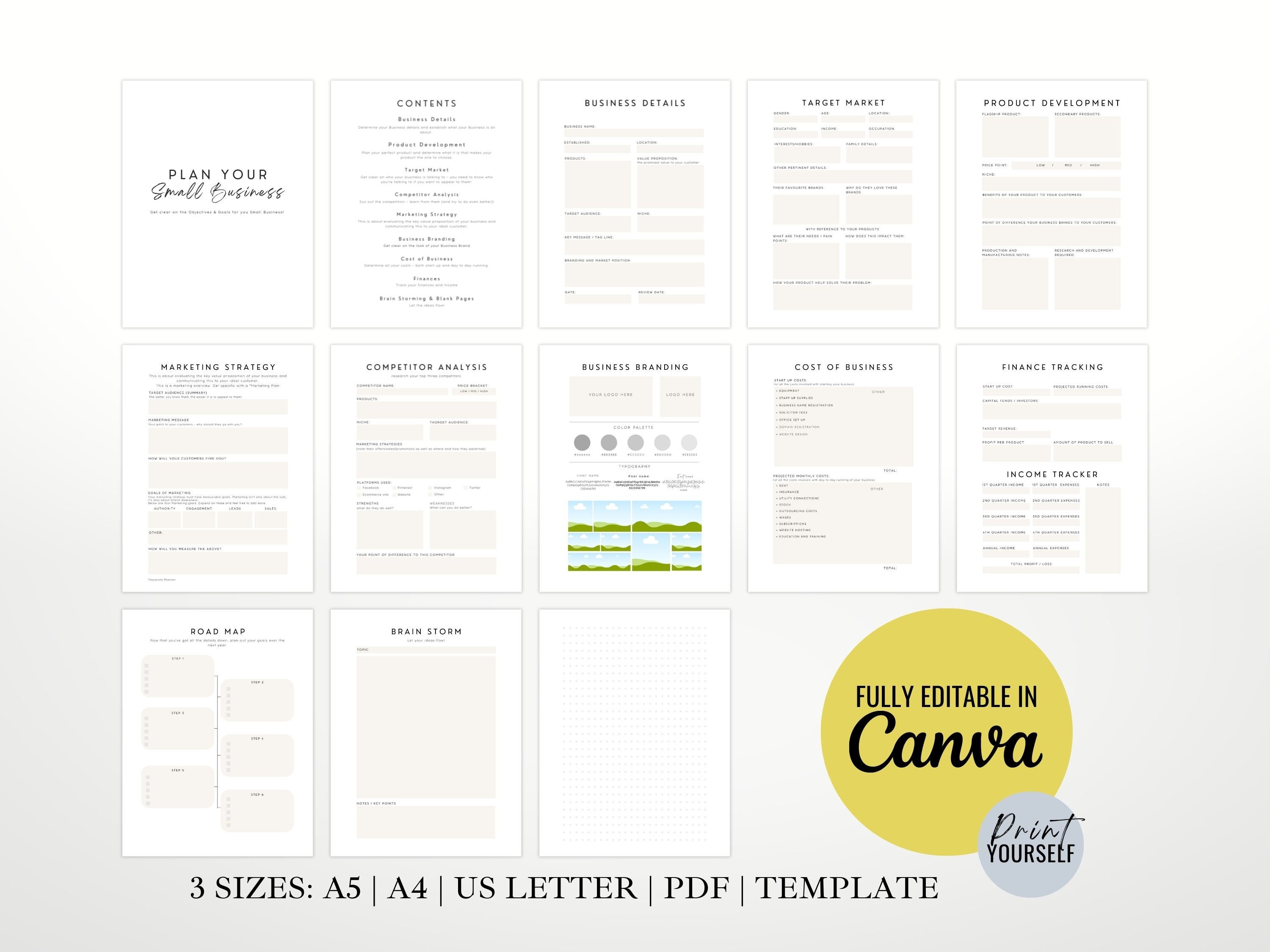 Business Plan Template Start Up, Business Plan Canva Template, Small ...