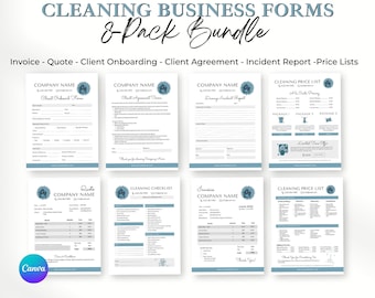 Cleaning Business Price List Template and Other Forms Bundle, 8 Pack, Intake, Agreement, Quote, Invoice, Cleaning Checklist, 009SW