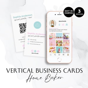 Padaria de cartão de visita do Instagram, tema IG, cartão de visita veritical, código QR, padeiro doméstico, bolo, confeitaria, kit de marca Canva, azul, BB009