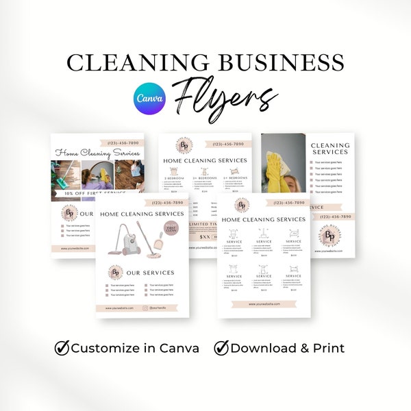 Cleaning Business Flyer Templates, House Cleaning Business Price List Brochure, Start a Cleaning Business, Canva Template, Neutral, 005SW