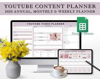 Digital Youtube Content Planner Google Sheets, Video Planner, 2023 Content Planner, Social Media Planner, Purple, Digital Planner