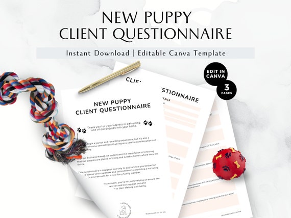 Dog Breeder Questionnaire, New Puppy Client Intake, Ethical Dog Breeding Form, 3 Page Editable Canva Template, Dog Breeder Template, BB012
