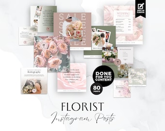 Florist Instagram Post Template, Flower Shop Insta Square Post, Canva Social Media Templates, Wedding Florist Marketing, Pink, Green, BB016