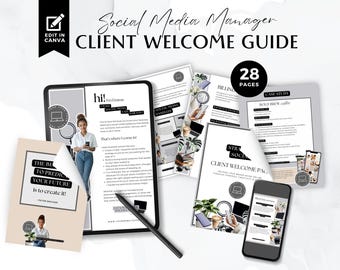 Social Media Manager Client Welcome Packet, Editable Canva Templates, Portfolio Services, Pricing Guide, Case Studies, Modern Grey, BB2501