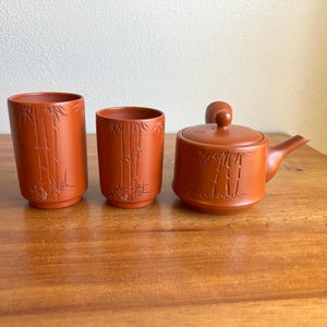 Japanese Kyusu teapot, clay teapot, teapot with handle, kyusu teapot with cups, gift for her, gift for him