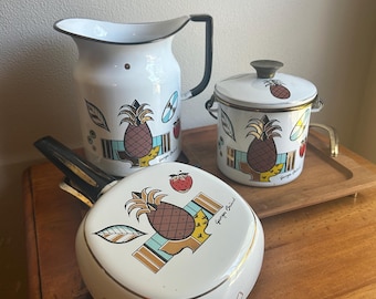 Your choice of vintage Georges Briard Ambrosia Pineapple Enamelware-Mid Century kitchen