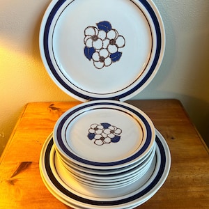 Scandia Stone 215 Magnolia Blue Japanese stoneware plates, made in Japan, vintage plates, blue and white plates, flower plates