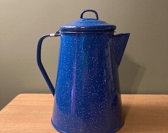 Blue enamel graniteware coffee pot