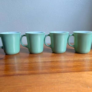 Vintage Pyrex Milk Glass Mugs - Mint Green D-Ring Set of 4
