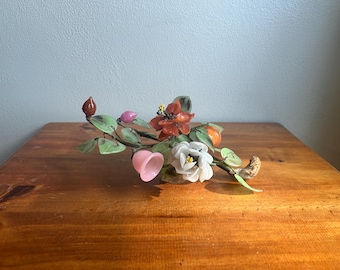 Vintage Chinoiserie Glass Flower Arrangement: Jade & Agate Table Centerpiece