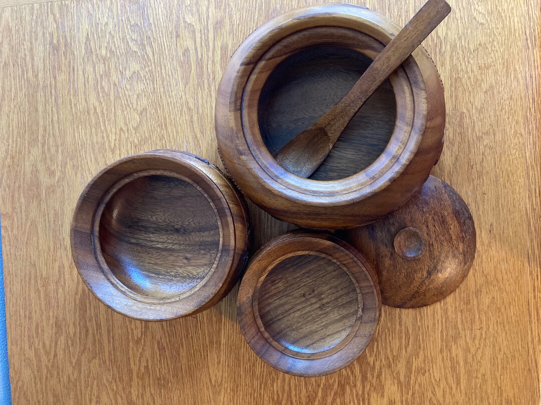 Carved Wooden Nesting Bowls and Spoon Etsy