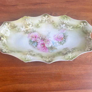 Antique RS Prussia hand painted celery plate, made between 1870-1918, RS Prussia red mark China, antique China, hand painted flower plate