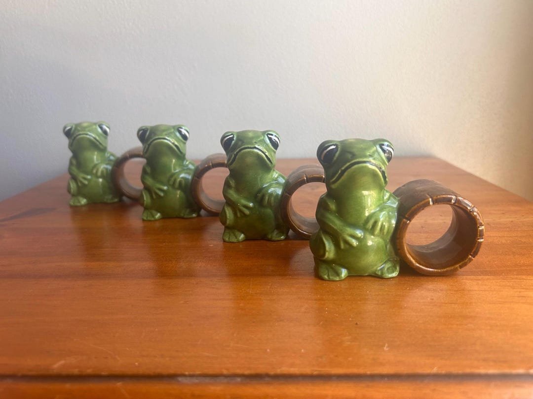 Vintage Ceramic Frog Napkin Rings - Set of 4 - Vintage Dining Decor ...