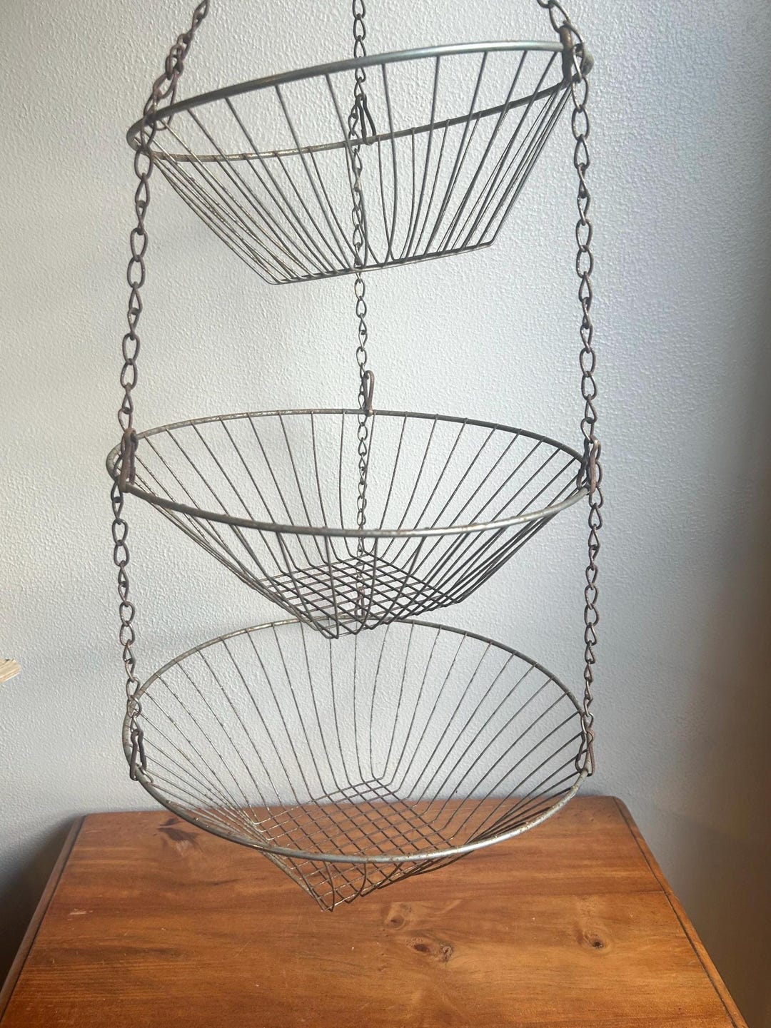 Vintage Three Tiered Hanging Wire Basket: Farmhouse Kitchen Storage - Etsy