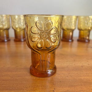 Vintage Libbey Amber Daisy Juice Glasses - Set of 6 - 1970s Flower Power