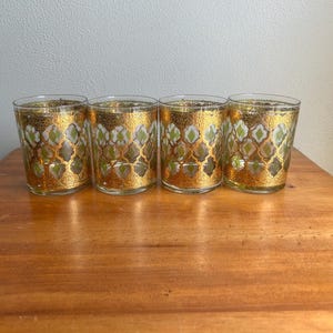 Set of 4 Culver Valencia double old fashioned glasses, Culver lowball glasses, 22k gold, mid century, MCM glasses, Hollywood regency