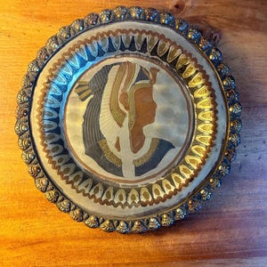 Vintage Etched Copper Egyptian Pharaoh Plate - Mid Century Wall Decor