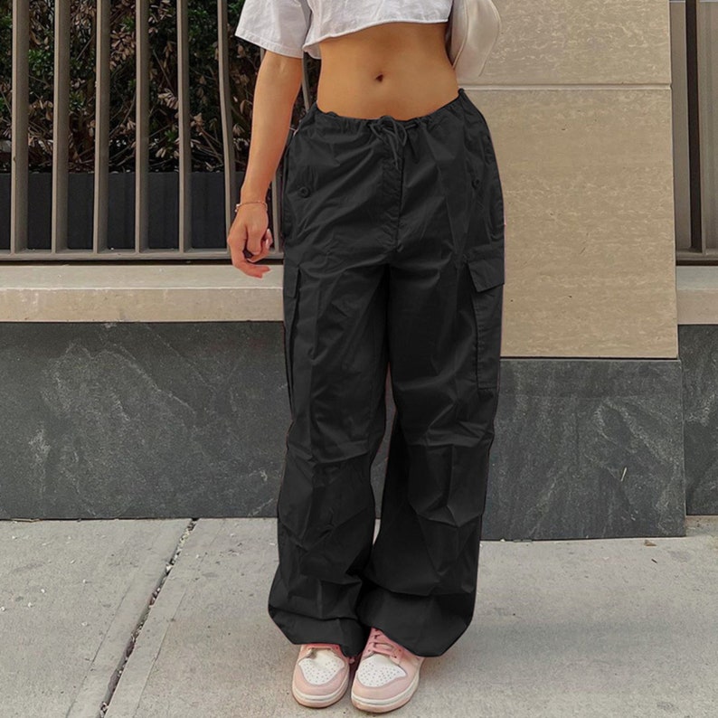 Drawstring Y2K Baggy Cargo Pants Low Waisted Wide Leg Hip Hop Etsy