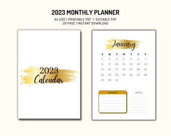 2023 Maandkalender Afdrukbaar, Maandelijkse Wandkalender, Bureaukalender, Minimalistische Kalender, A4-formaat Portret met Maandelijks Doel