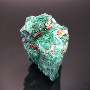 Natural Silky Malachite crystal sprays on Matrix, from Katanga Province, Congo D.R. Item MC-2390.
