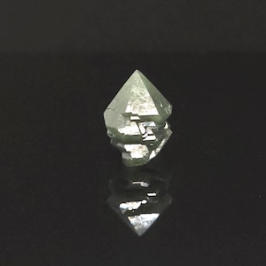 Natural Green Hedenbergite included Quartz point from Inner Mongolia. Thumbnail specimen, Item GM-2533.