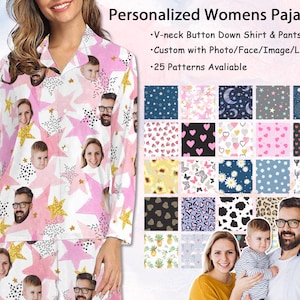 Personalized Photo Pajama Set for Women, Custom Face Loungewear, Customized Family Pajamas Shirt, Love Heart PJs, Christmas Photo Gift