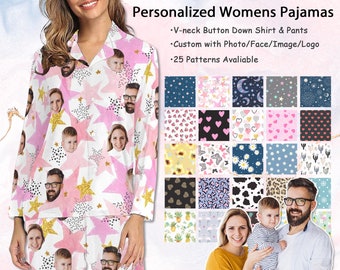 Personalized Photo Pajama Set for Women, Custom Face Loungewear, Customized Family Pajamas Shirt, Love Heart PJs, Christmas Photo Gift