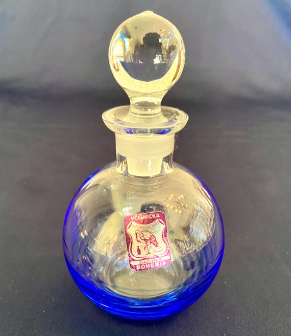 Bohemian Colored Blown Glass/Crystal Perfume Bott… - image 1