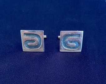 Sterling Silver Square Cufflinks- swirl design- Mexican Taxco silver