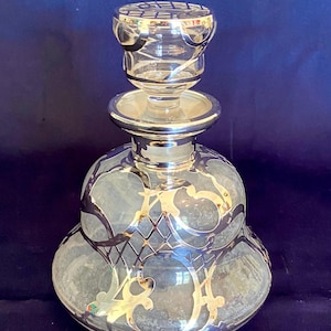 Beautiful Antique Silver Overlay Large Perfume Bottle
