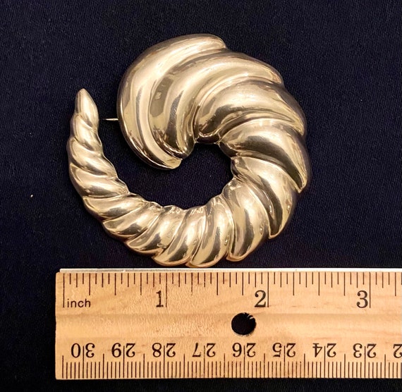 Large Sterling Silver Round Swirl (cornucopia) Br… - image 4