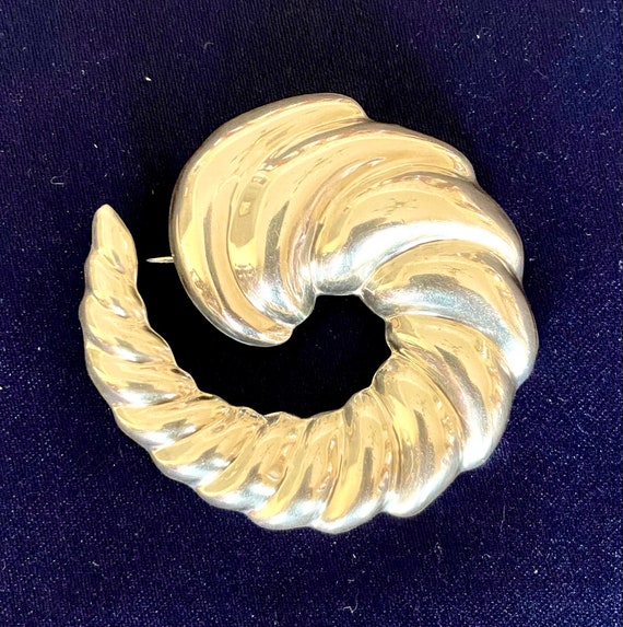 Large Sterling Silver Round Swirl (cornucopia) Br… - image 1