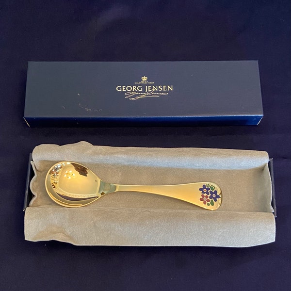 Rare Beautiful Vintage Georg Jensen Danish Vermeil/Silver Gilt Annual Souvenir Spoon- 1992- with box and pouch