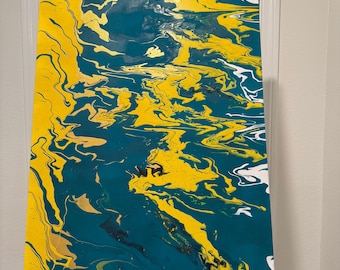 Arte fluido acrílico pintado a mano sobre lienzo: 24 x 36, listo para colgar