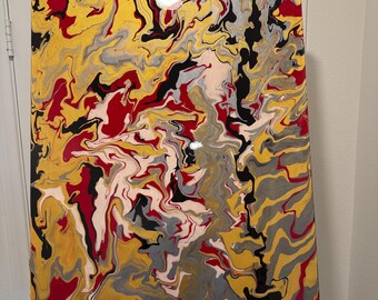 Arte fluido pintado a mano sobre lienzo: pintura abstracta vertida, 24x36
