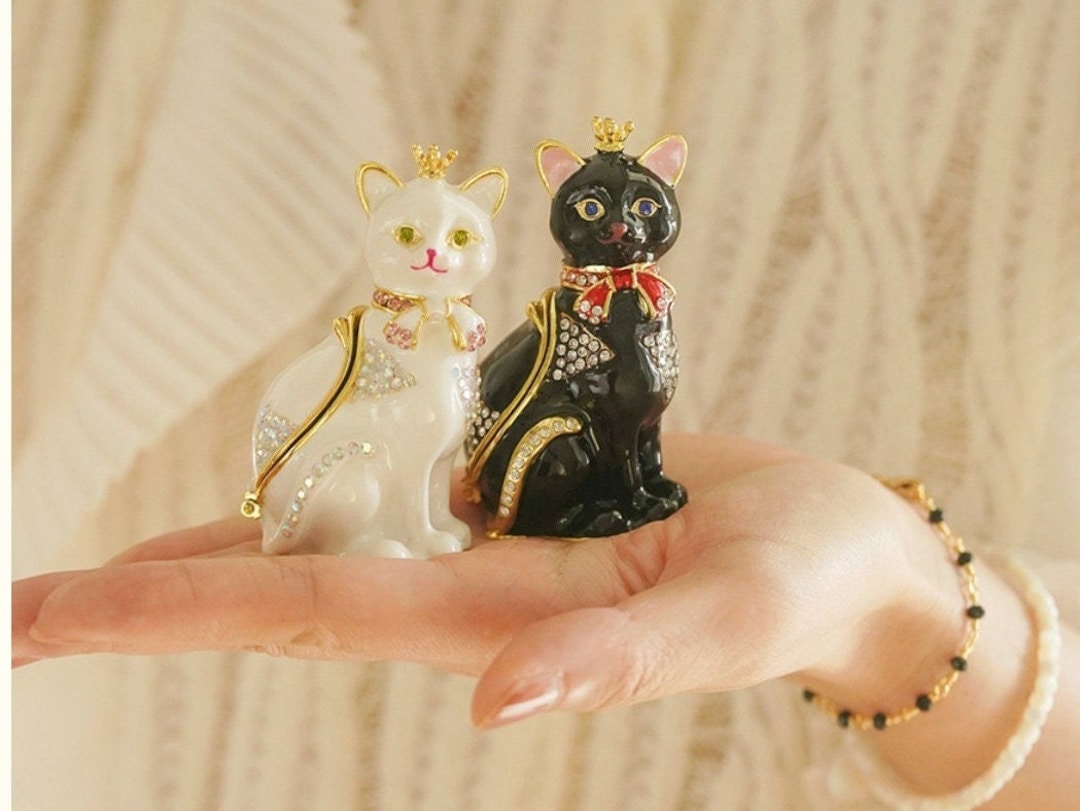 Enamel Cat Jewelry Box Trinket Box Hinged Handpainted Etsy