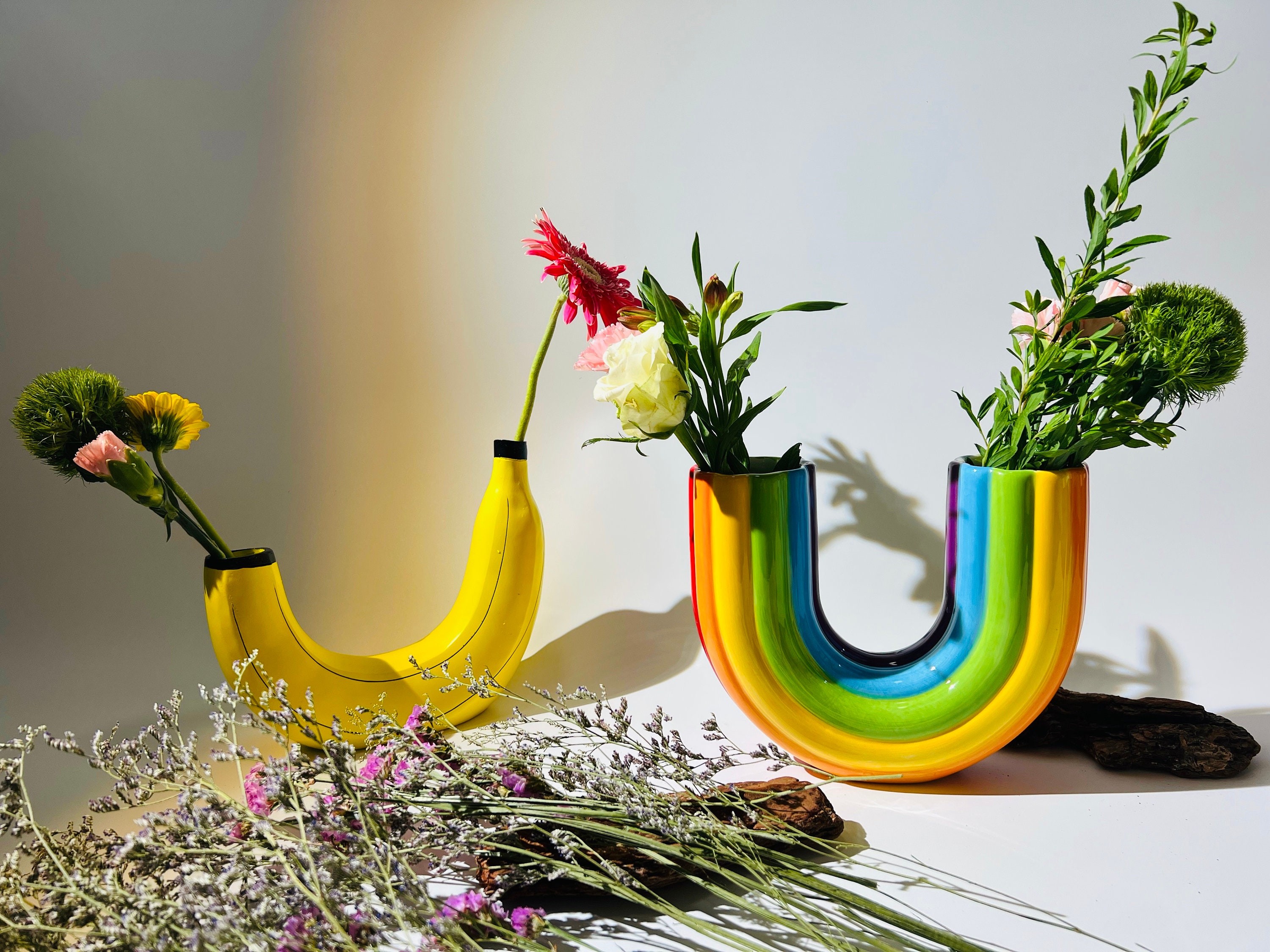 Cute Banana Vase Rainbow Vase Quirky Nordic Banana Figurines ...