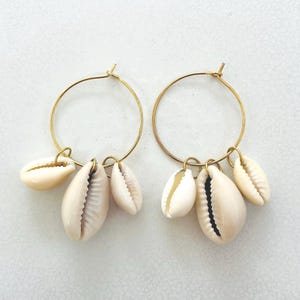 Ocean, Shell, Cowrie, Beachy, Boho, Hoop, Earrings