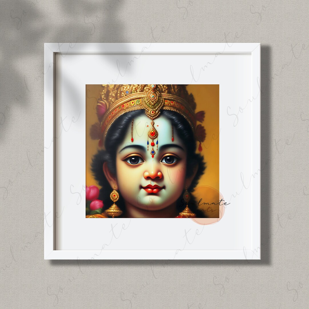 Lord Krishna Wall Art Baby Krishna Painting Indian God Art Etsy