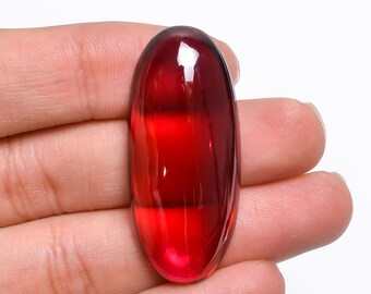 Lab Created Ruby Cabochon: Oval Loose Gemstone, 71 Ct (42X18X8 Mm