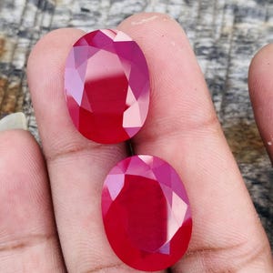 Lab Created Ruby Gemstone Pair: AAA Oval Cut, 12X16X8 mm
